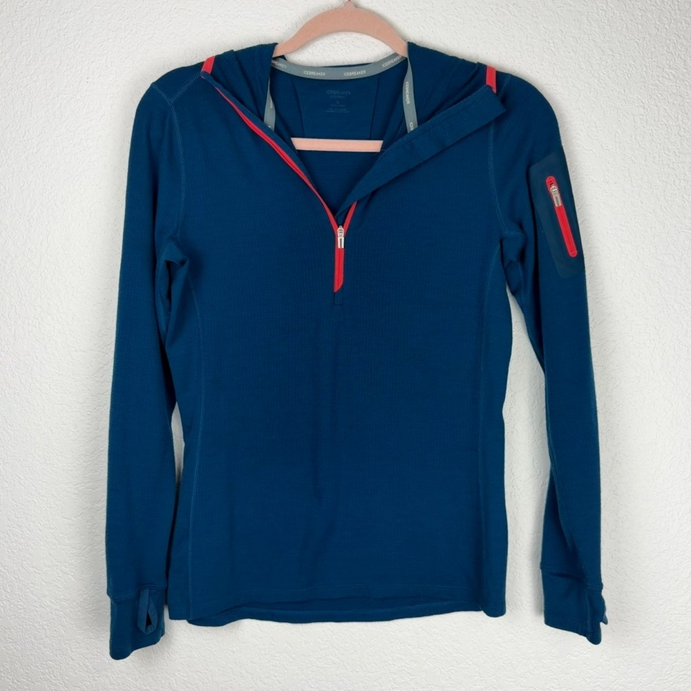 Icebreaker Terra Long Sleeve Half Zip Hood Merino Wool Jacket Blue Small - Picture 8 of 8